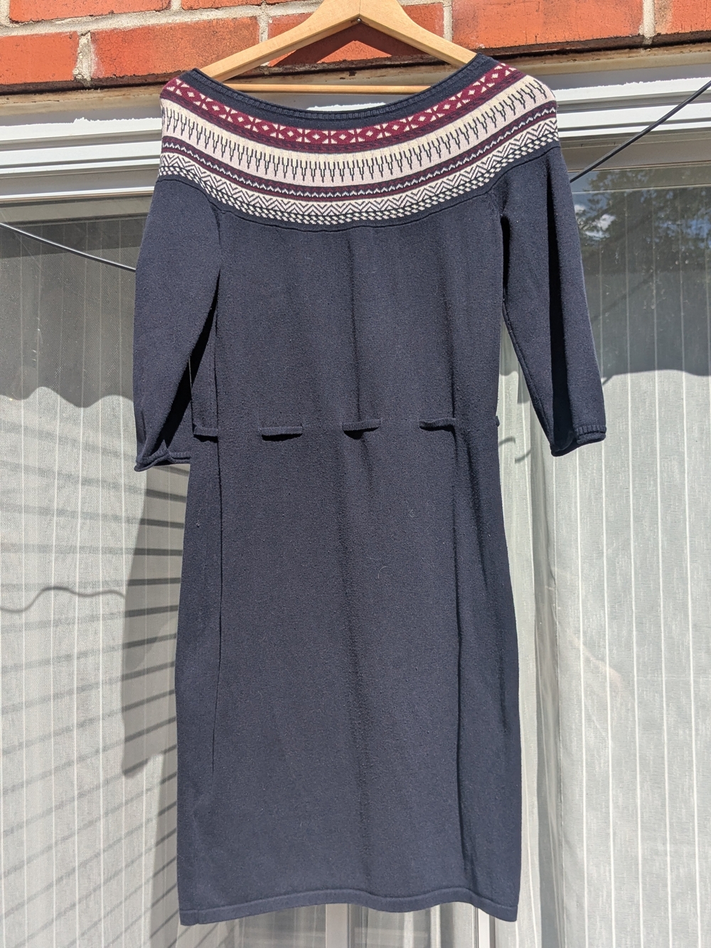 Navy Knit Dress with Patterned Yoke